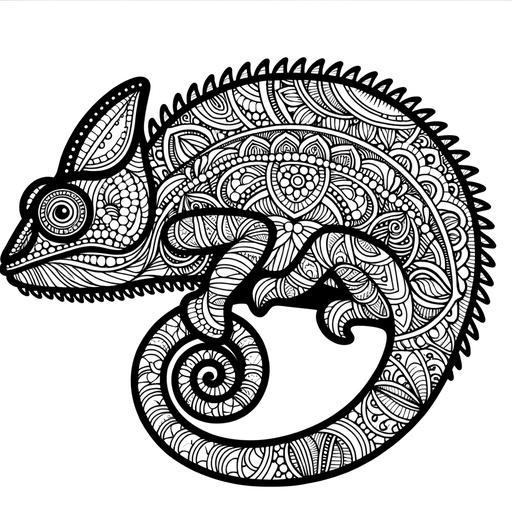 Children&#8217;s Mandala Chameleon Coloring Page