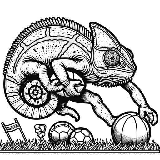 Children&#8217;s Sporty Chameleon Coloring Page