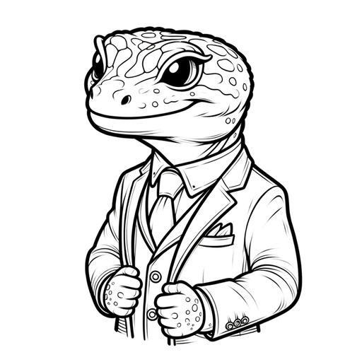 Children&#8217;s Gecko in Suits Coloring Page