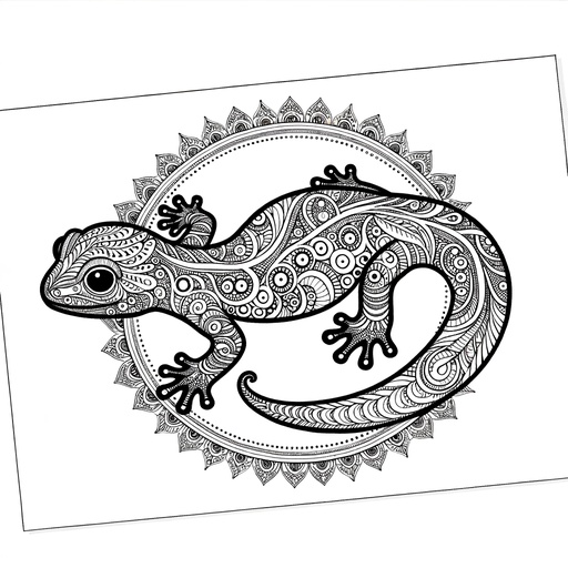 Children&#8217;s Mandala Salamander Coloring Page