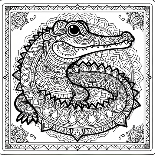 Children&#8217;s Mandala Crocodile Coloring Page