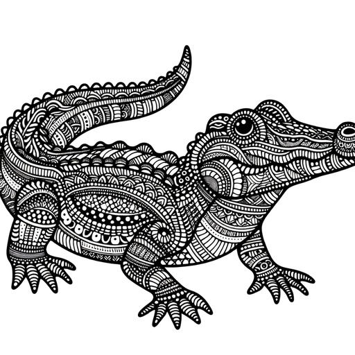 Children&#8217;s Zentangle Crocodile Coloring Page