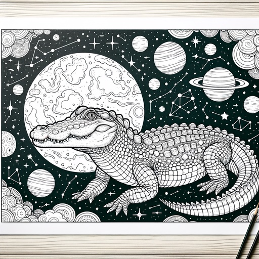 Children&#8217;s Space Crocodile Coloring Page