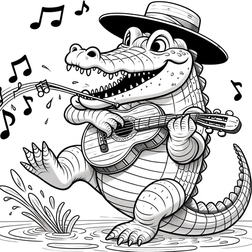 Children&#8217;s Musical Crocodile Coloring Page