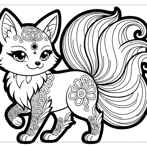 Children&#8217;s Cartoon Kitsune Coloring Page