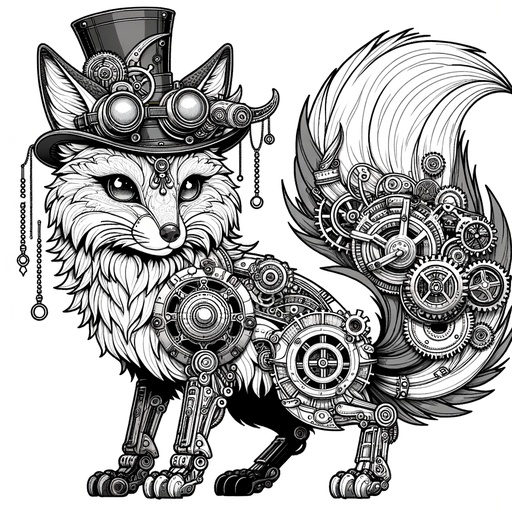 Children&#8217;s Steampunk Kitsune Coloring Page