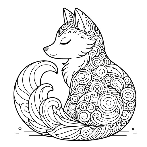 Children&#8217;s Mindful Kitsune Coloring Page