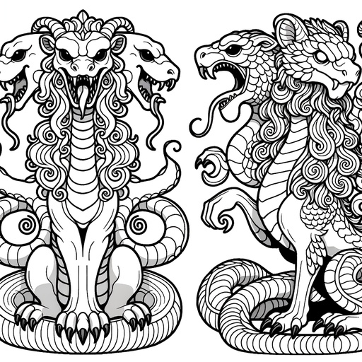 Children&#8217;s Cartoon Chimeras with Snake Head Coloring Page