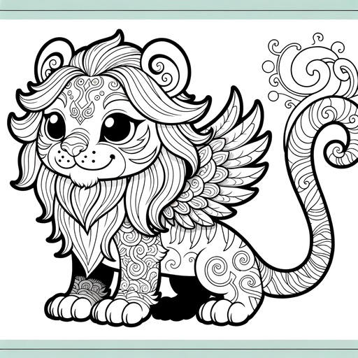 Children&#8217;s Cartoon Chimeras with Tiger Head Coloring Page