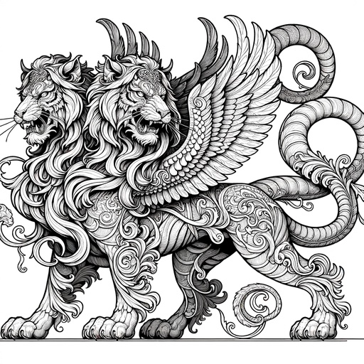 Children&#8217;s Realistic Chimeras with Tiger Head Coloring Page