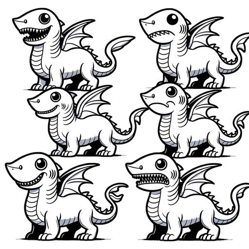 Children&#8217;s Cartoon Chimeras with Shark Head Coloring Page