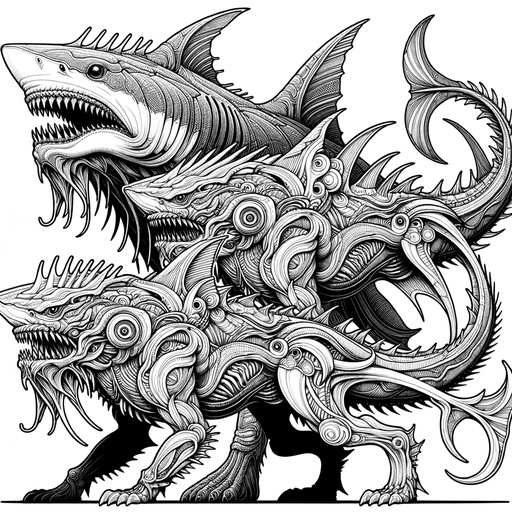 Children&#8217;s Realistic Chimeras with Shark Head Coloring Page