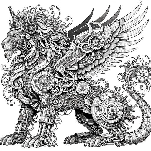 Children&#8217;s Steampunk Chimeras Coloring Page