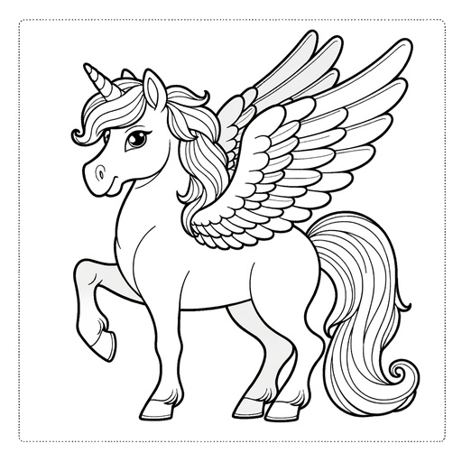 Children&#8217;s Cartoon Pegasus Coloring Page