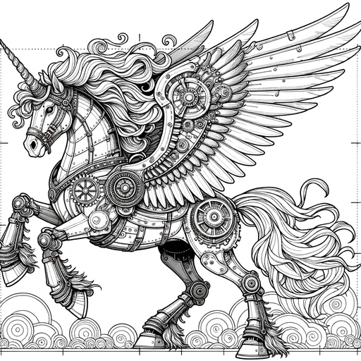 Children&#8217;s Steampunk Pegasus Coloring Page