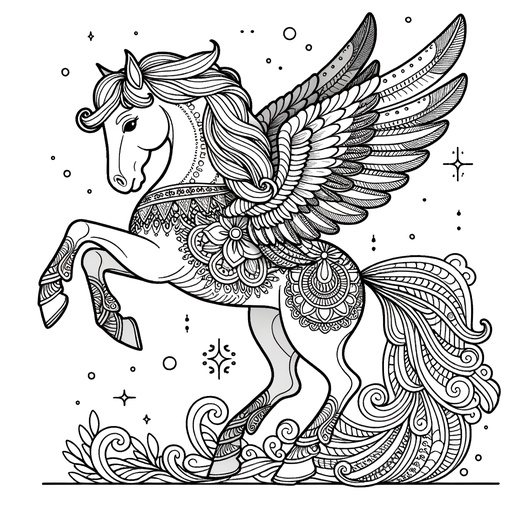 Children&#8217;s Mindful Pegasus Coloring Page