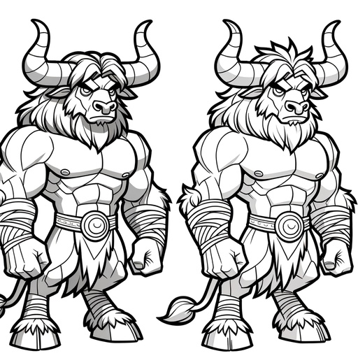 Children's Cartoon Minotaurs Coloring Page- 4 Free Printable Pages