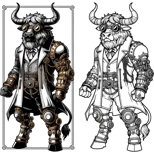 Children&#8217;s Steampunk Minotaurs Coloring Page