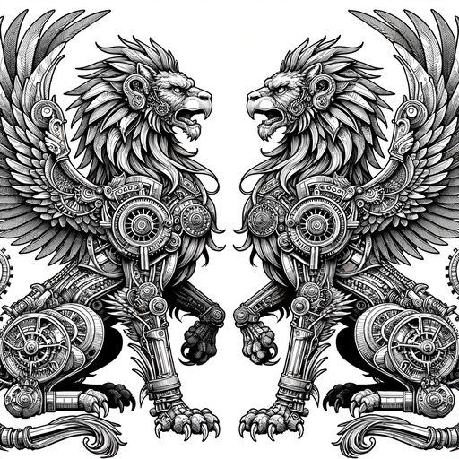 Children&#8217;s Steampunk Griffins Coloring Page