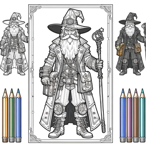 Children&#8217;s Steampunk Wizards Coloring Page