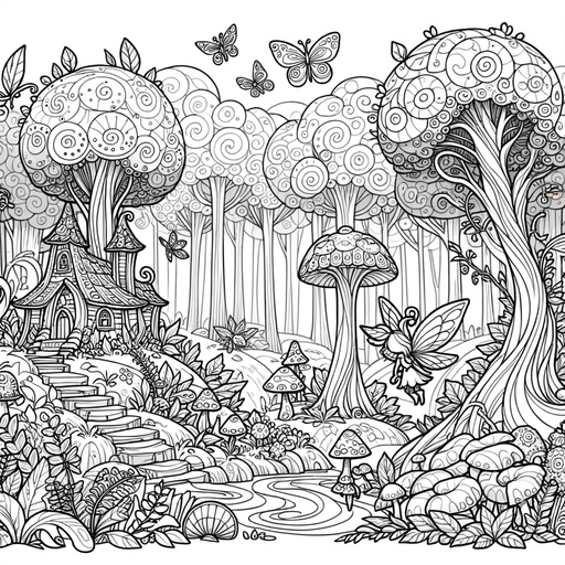 Children&#8217;s Cartoon Fairies in Magical Forests Coloring Page