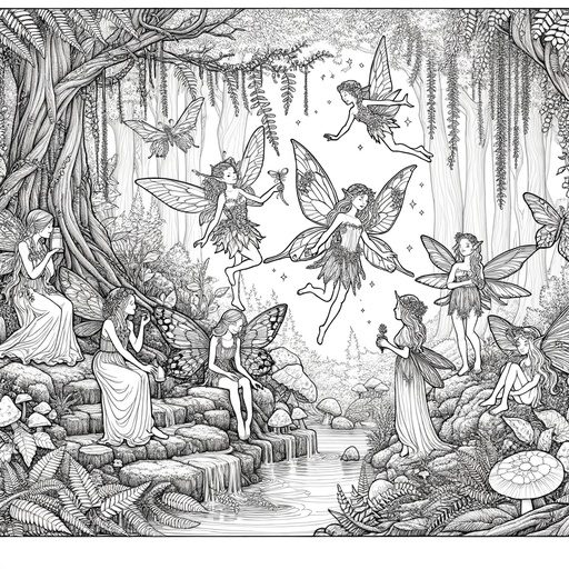 Children&#8217;s Realistic Fairies in Magical Forests Coloring Page