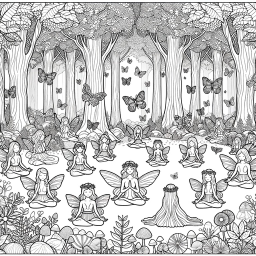 Children&#8217;s Mindful Fairies in Magical Forests Coloring Page