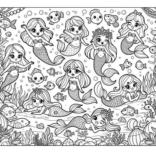 Children&#8217;s Cartoon Mermaids Coloring Page