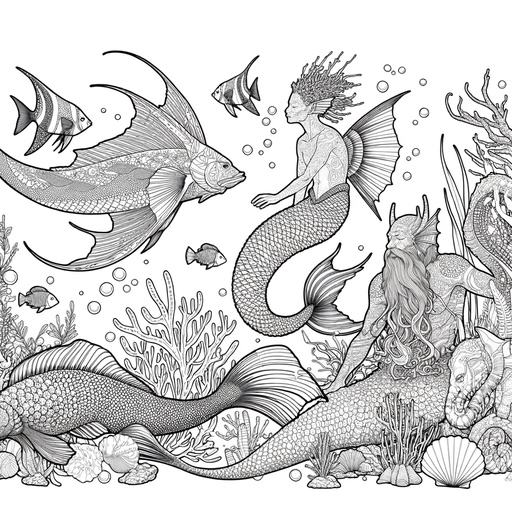 Children&#8217;s Realistic Mermaids Coloring Page