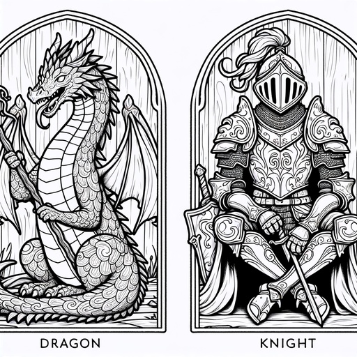 Children&#8217;s Mindful Dragons and Knights Coloring Page