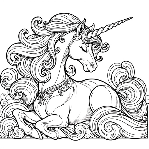 Children&#8217;s Cartoon Unicorn Coloring Page