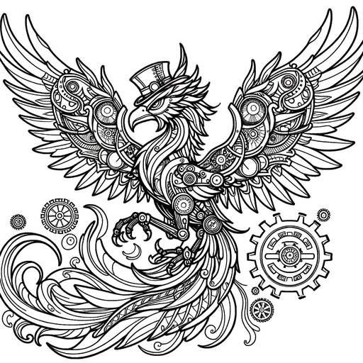 Children&#8217;s Steampunk Phoenix Coloring Page