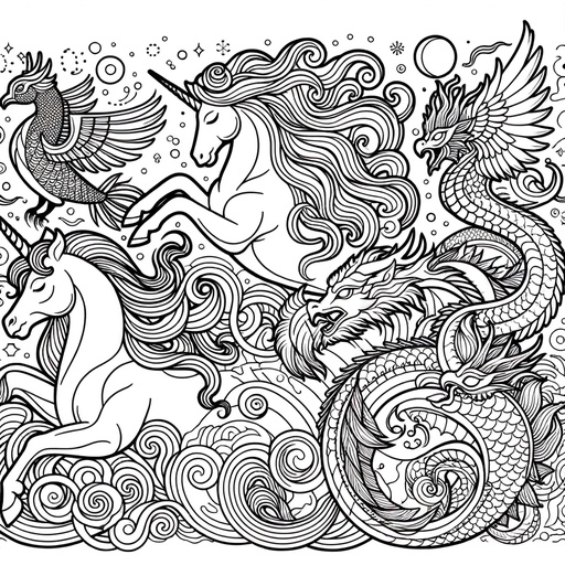 Children&#8217;s Mindful Mythical Creatures Coloring Page