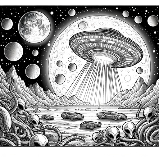 Children&#8217;s Realistic Alien Space Scene Coloring Page