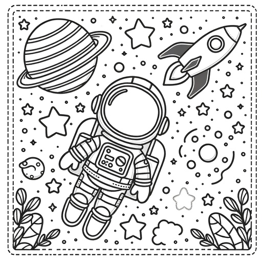 Children&#8217;s Cartoon Space Coloring Page
