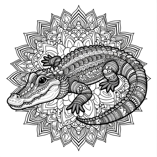 Children&#8217;s Mandala Alligator Coloring Page