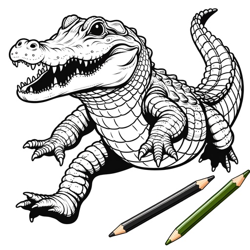 Children&#8217;s Action Pose Alligator Coloring Page