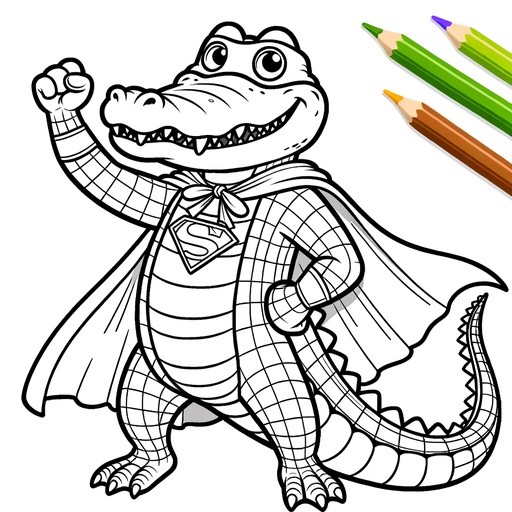 Children&#8217;s Superhero Alligator Coloring Page