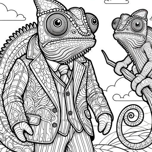 Children&#8217;s Chameleon in Suits Coloring Page