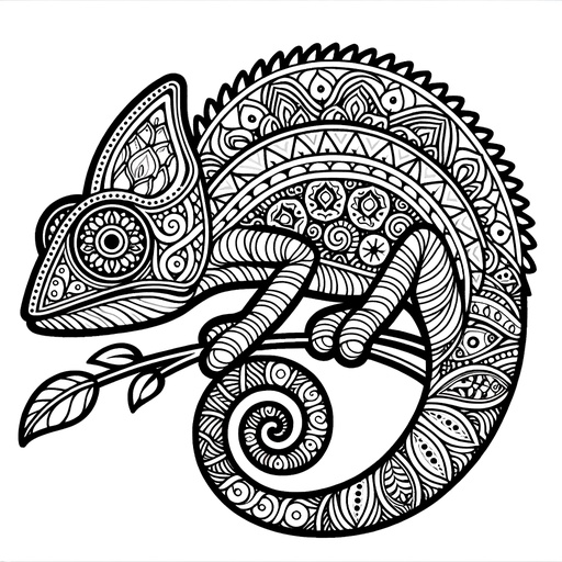 Children&#8217;s Mandala Chameleon Coloring Page