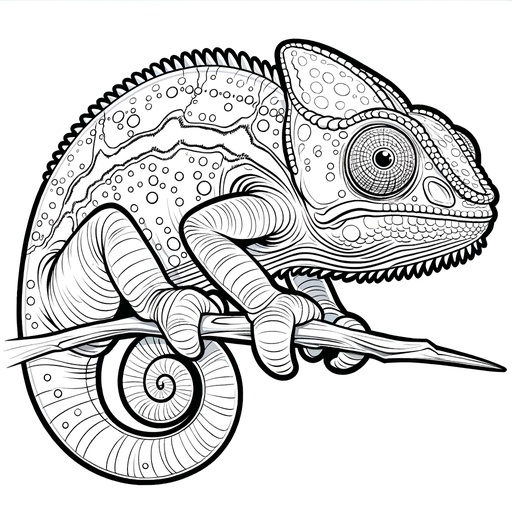 Children&#8217;s Action Pose Chameleon Coloring Page