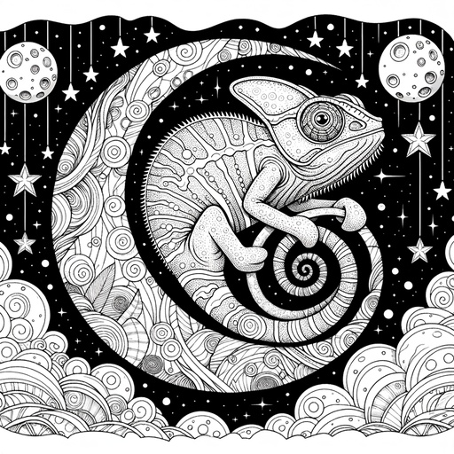 Children&#8217;s Space Chameleon Coloring Page