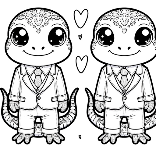 Children&#8217;s Gecko in Suits Coloring Page