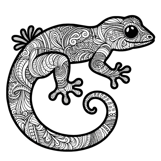 Children&#8217;s Zentangle Gecko Coloring Page
