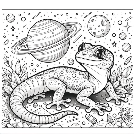 Children&#8217;s Space Gecko Coloring Page