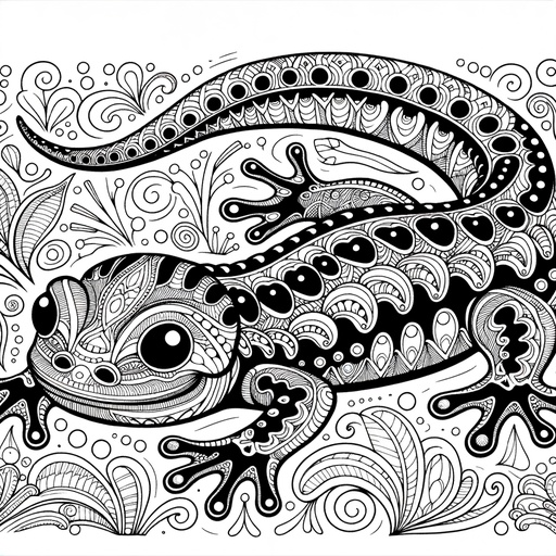 Children's Zentangle Salamander Coloring Page- 4 Free Printable Pages