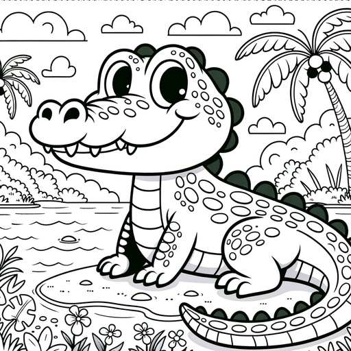 Children's Crocodile Coloring Page- 4 Free Printable Pages