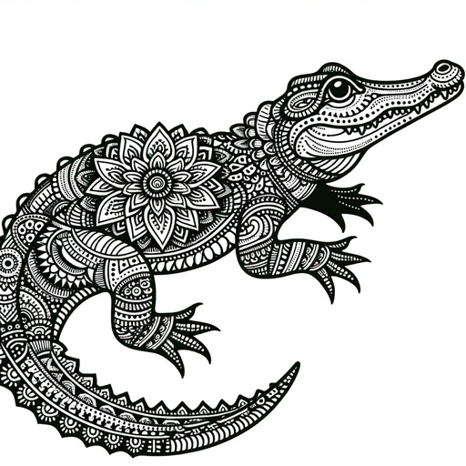 Children&#8217;s Mandala Crocodile Coloring Page