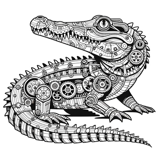 Children&#8217;s Steampunk Crocodile Coloring Page