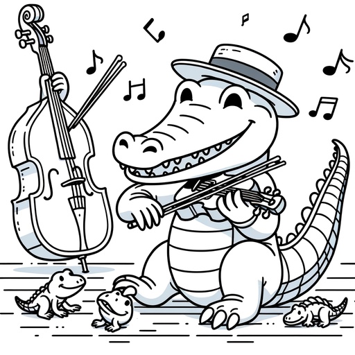 Children&#8217;s Musical Crocodile Coloring Page